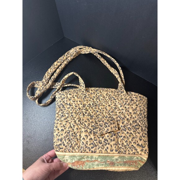 Naples Bag Co. Quilted Tote Bag Leopard Jungle Print Braided Handles 13x12x4 - Picture 2 of 10
